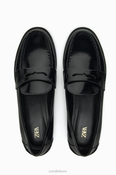 moterys Zara dirbtinės lakinės odos penny loafers juodas avalynė 4N488740