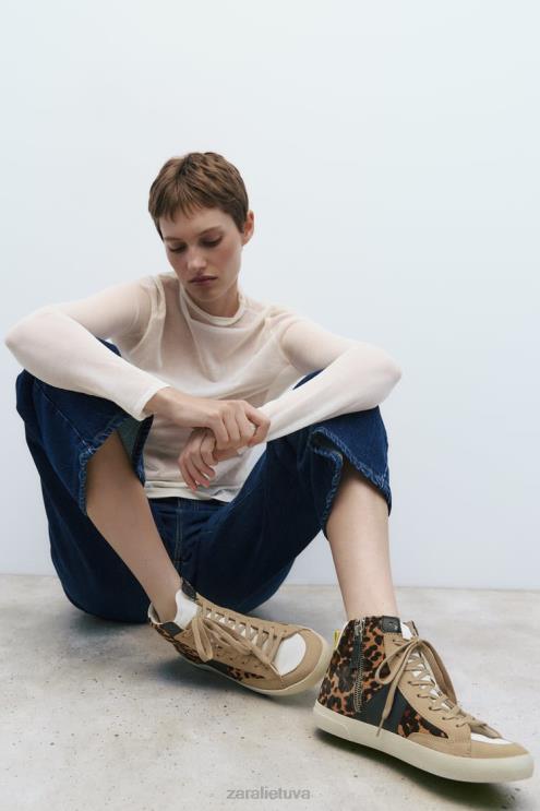 moterys Zara odiniai gyvulinio rašto aukštakulniai sportbačiai leopardas avalynė 4N488733