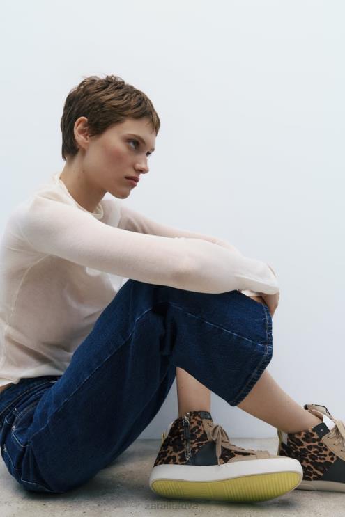 moterys Zara odiniai gyvulinio rašto aukštakulniai sportbačiai leopardas avalynė 4N488733