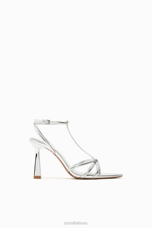 moterys Zara sandalai su dirželiais metaliniais kulnais sidabras avalynė 4N488936