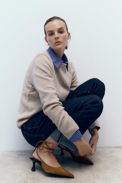 moterys Zara suvarstomi odiniai aukštakulniai rudas avalynė 4N488736