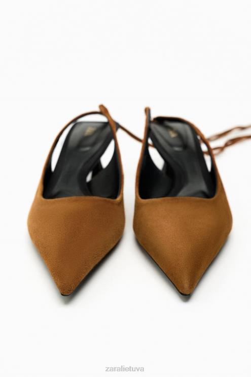 moterys Zara suvarstomi odiniai aukštakulniai rudas avalynė 4N488736