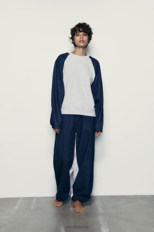 moterys Zara kontrastingos džinsinės bėgimo kelnės pilka/mėlyna apranga 4N488918