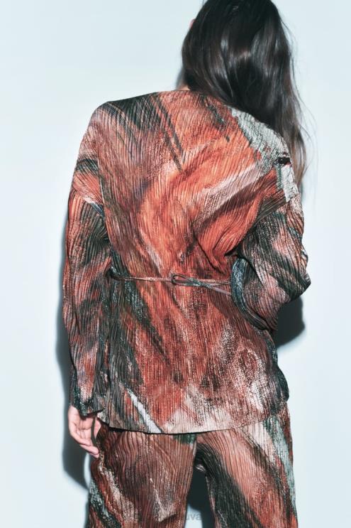 moterys Zara margintas klostuotas kimono apelsinai apranga 4N488925