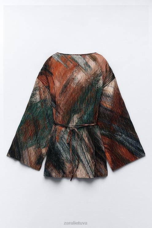 moterys Zara margintas klostuotas kimono apelsinai apranga 4N488925
