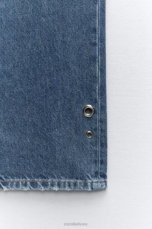 moterys Zara z1975 aukšti, viso ilgio džinsai su žiedu vidurio mėlyna apranga 4N488921