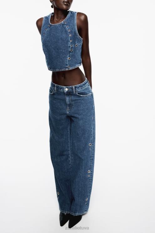 moterys Zara z1975 aukšti, viso ilgio džinsai su žiedu vidurio mėlyna apranga 4N488921