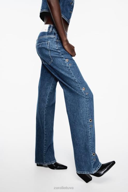 moterys Zara z1975 aukšti, viso ilgio džinsai su žiedu vidurio mėlyna apranga 4N488921