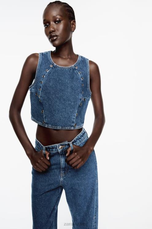 moterys Zara z1975 aukšti, viso ilgio džinsai su žiedu vidurio mėlyna apranga 4N488921