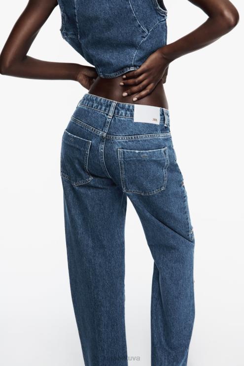 moterys Zara z1975 aukšti, viso ilgio džinsai su žiedu vidurio mėlyna apranga 4N488921