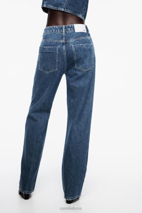 moterys Zara z1975 aukšti, viso ilgio džinsai su žiedu vidurio mėlyna apranga 4N488921