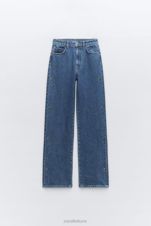 moterys Zara z1975 aukšti, viso ilgio džinsai su žiedu vidurio mėlyna apranga 4N488921