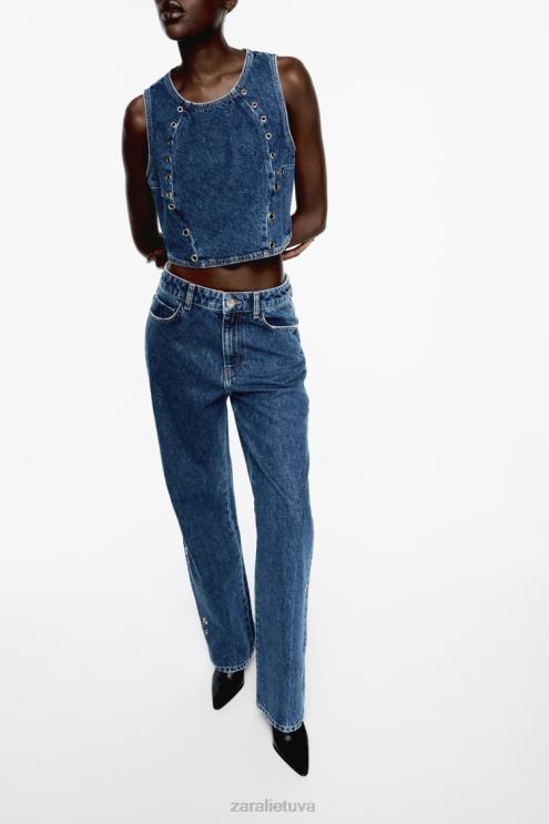 moterys Zara z1975 žiedinis džinsinis viršus vidurio mėlyna apranga 4N488920