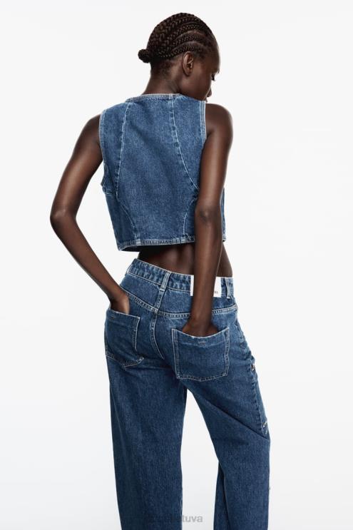 moterys Zara z1975 žiedinis džinsinis viršus vidurio mėlyna apranga 4N488920