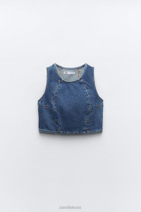 moterys Zara z1975 žiedinis džinsinis viršus vidurio mėlyna apranga 4N488920