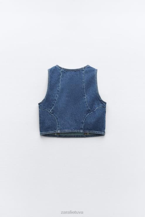 moterys Zara z1975 žiedinis džinsinis viršus vidurio mėlyna apranga 4N488920