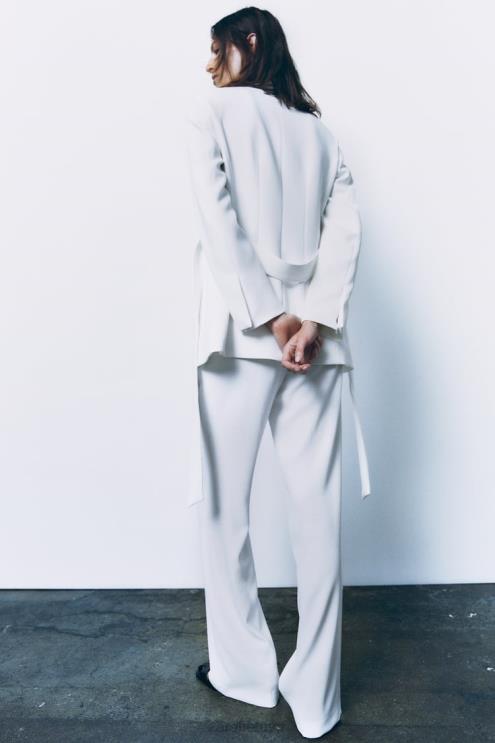 moterys Zara Aukšto liemens įprastos kelnės ekru apranga 4N488889