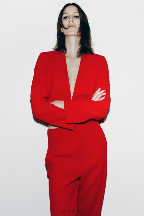 moterys Zara Tiesaus kirpimo kelnės aukštu liemeniu ryškiai raudona apranga 4N488888