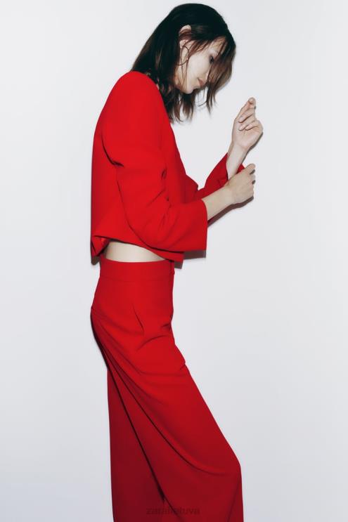 moterys Zara Tiesaus kirpimo kelnės aukštu liemeniu ryškiai raudona apranga 4N488888