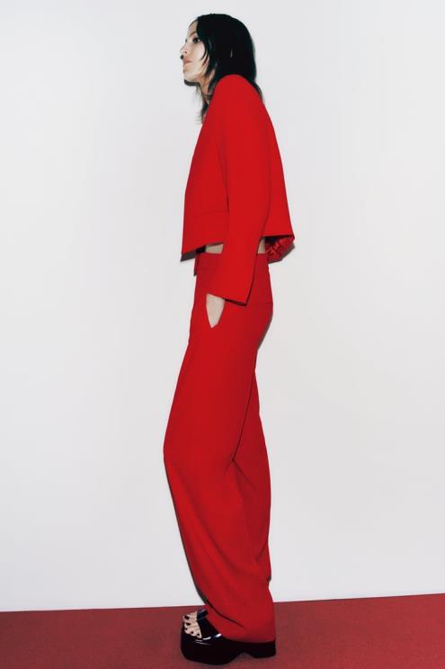 moterys Zara Tiesaus kirpimo kelnės aukštu liemeniu ryškiai raudona apranga 4N488888