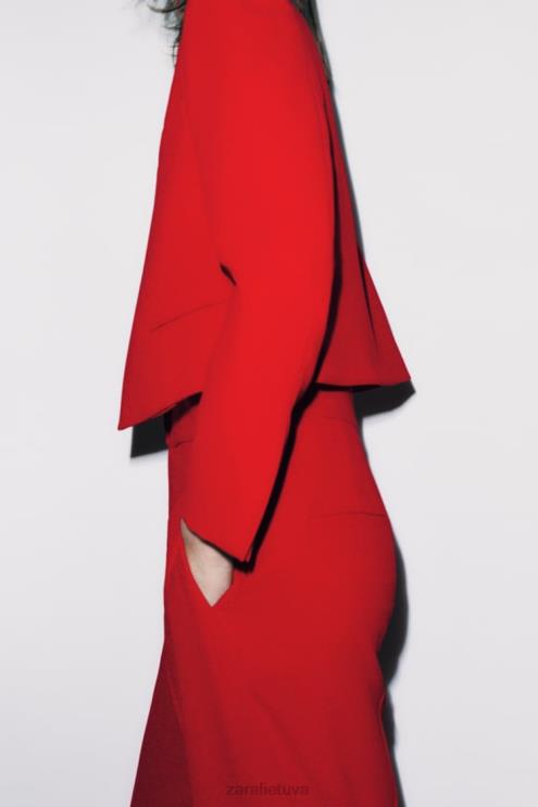 moterys Zara Tiesaus kirpimo kelnės aukštu liemeniu ryškiai raudona apranga 4N488888