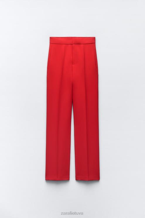 moterys Zara Tiesaus kirpimo kelnės aukštu liemeniu ryškiai raudona apranga 4N488888