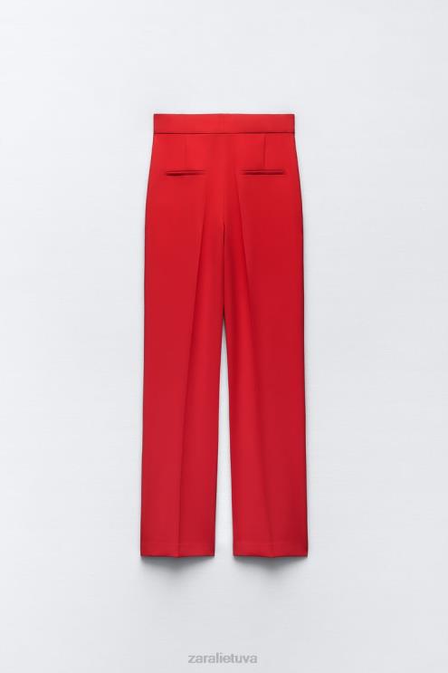 moterys Zara Tiesaus kirpimo kelnės aukštu liemeniu ryškiai raudona apranga 4N488888
