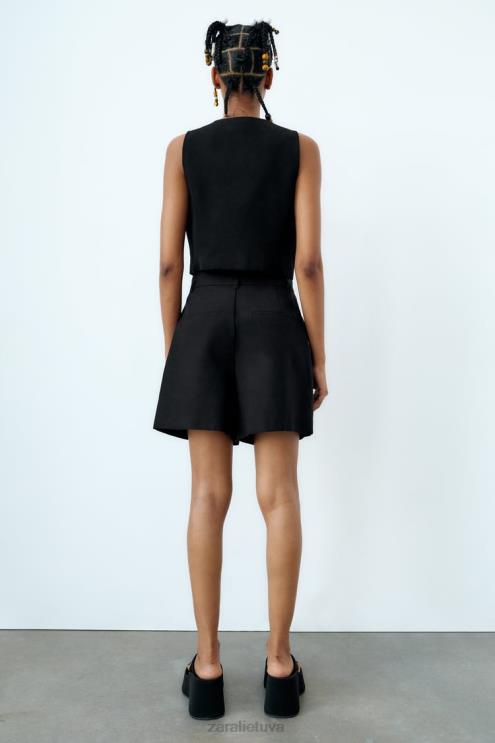 moterys Zara karpytos lino mišinio liemenė juodas apranga 4N488902