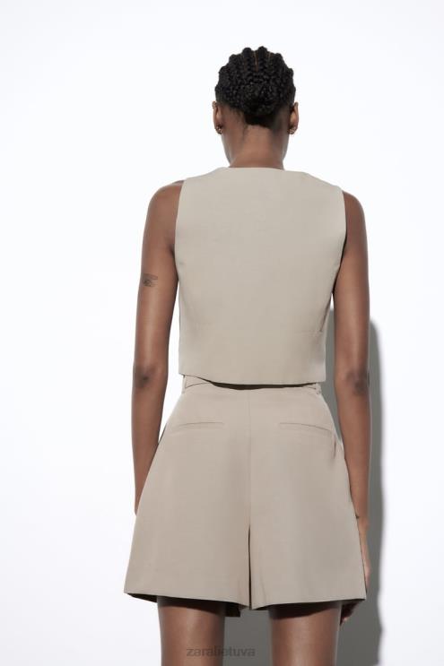 moterys Zara lino mišinio liemenė taupiai pilka apranga 4N488899