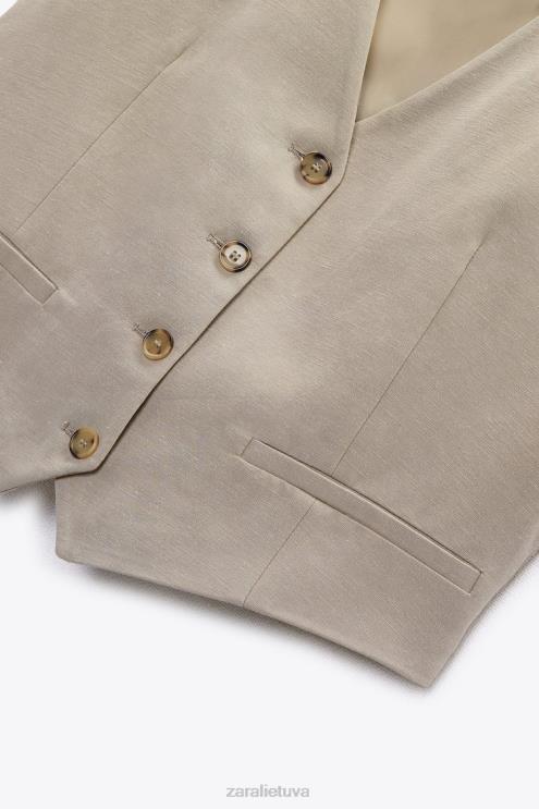 moterys Zara lino mišinio liemenė taupiai pilka apranga 4N488899