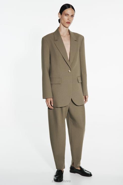 moterys Zara negabaritinis tiesaus kirpimo švarkas chaki apranga 4N488904