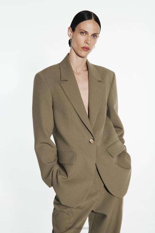 moterys Zara negabaritinis tiesaus kirpimo švarkas chaki apranga 4N488904