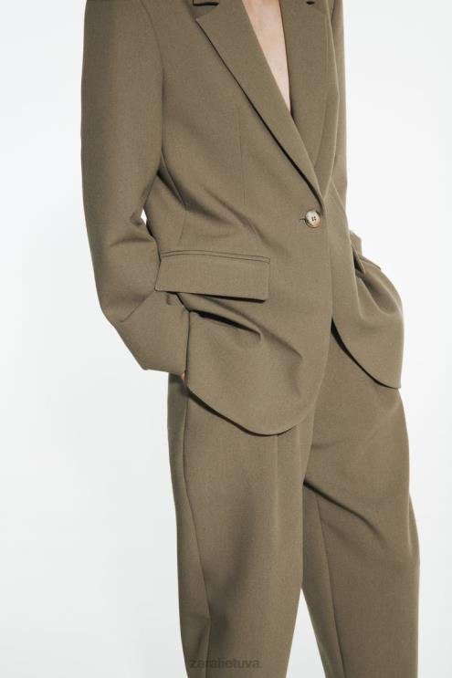 moterys Zara negabaritinis tiesaus kirpimo švarkas chaki apranga 4N488904