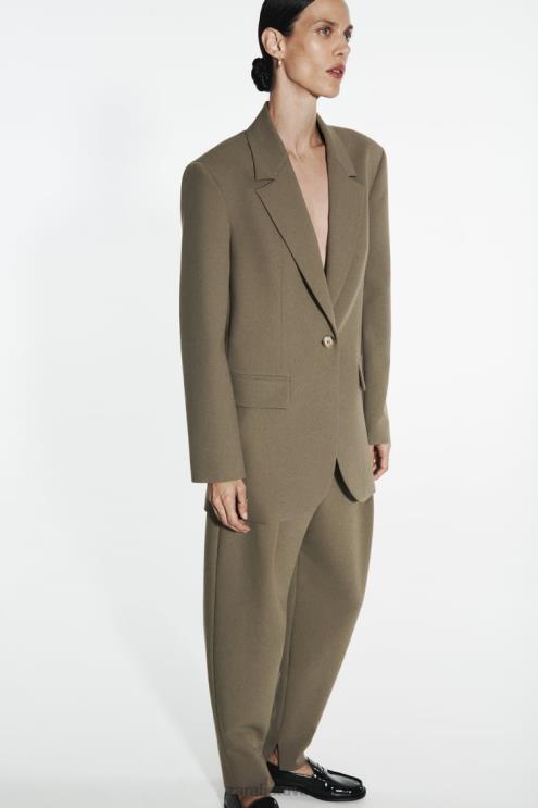 moterys Zara negabaritinis tiesaus kirpimo švarkas chaki apranga 4N488904