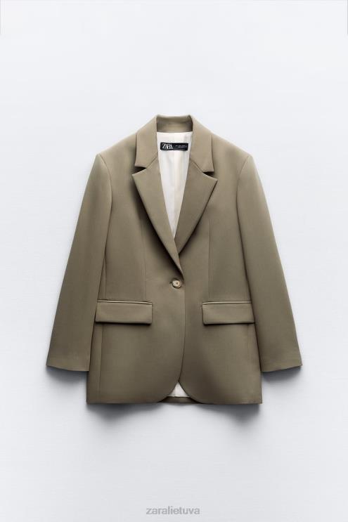 moterys Zara negabaritinis tiesaus kirpimo švarkas chaki apranga 4N488904