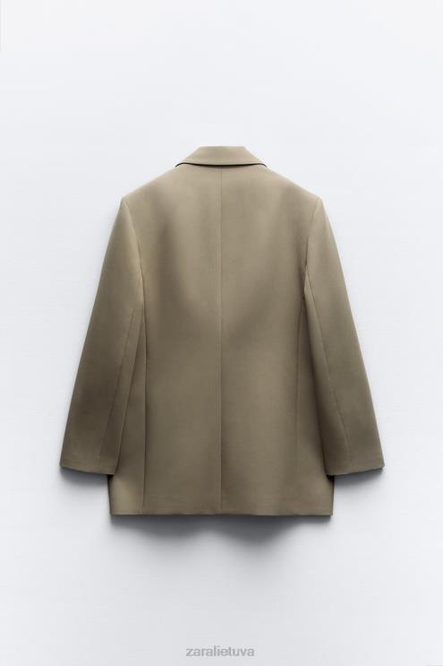 moterys Zara negabaritinis tiesaus kirpimo švarkas chaki apranga 4N488904