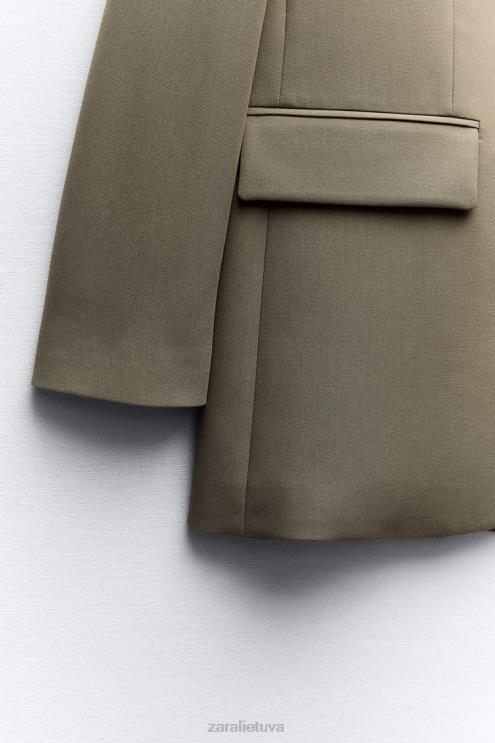 moterys Zara negabaritinis tiesaus kirpimo švarkas chaki apranga 4N488904