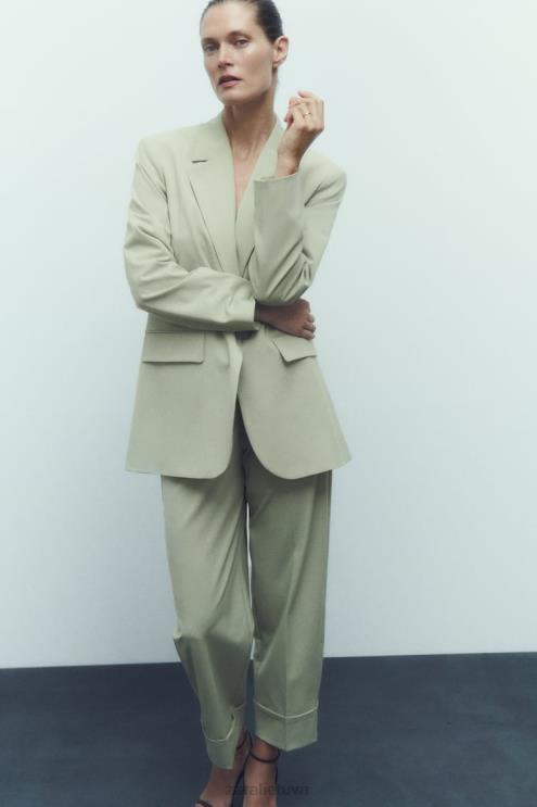 moterys Zara pakeltos tiesios kelnės šviesiai žalia apranga 4N488909