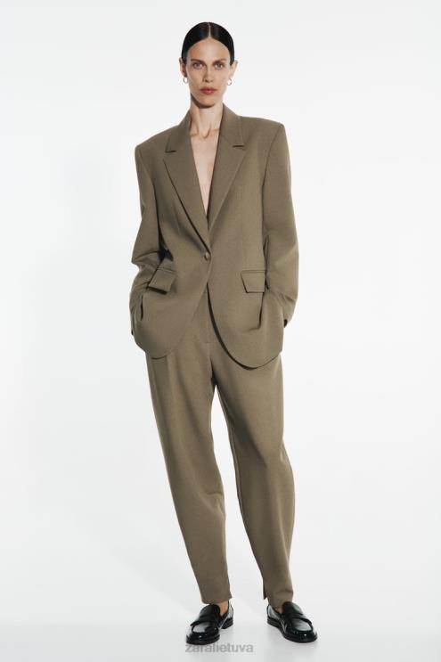 moterys Zara plaktuko kelnės chaki apranga 4N488905