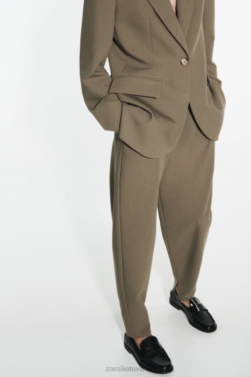 moterys Zara plaktuko kelnės chaki apranga 4N488905