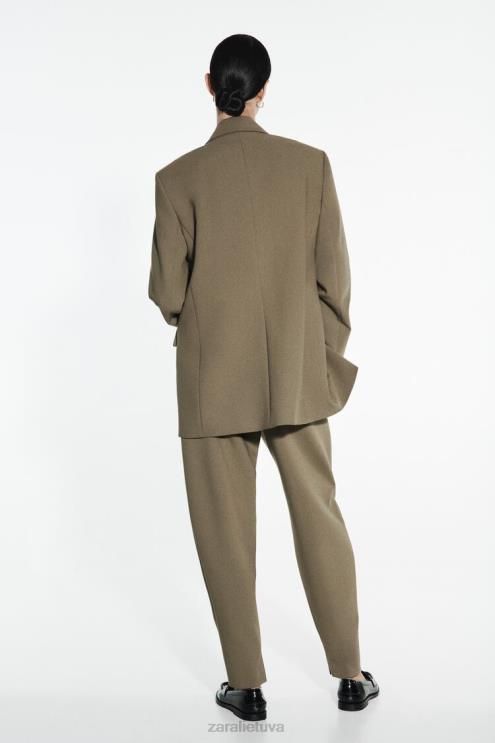 moterys Zara plaktuko kelnės chaki apranga 4N488905