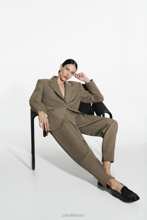 moterys Zara plaktuko kelnės chaki apranga 4N488905