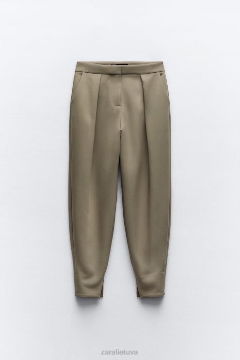 moterys Zara plaktuko kelnės chaki apranga 4N488905