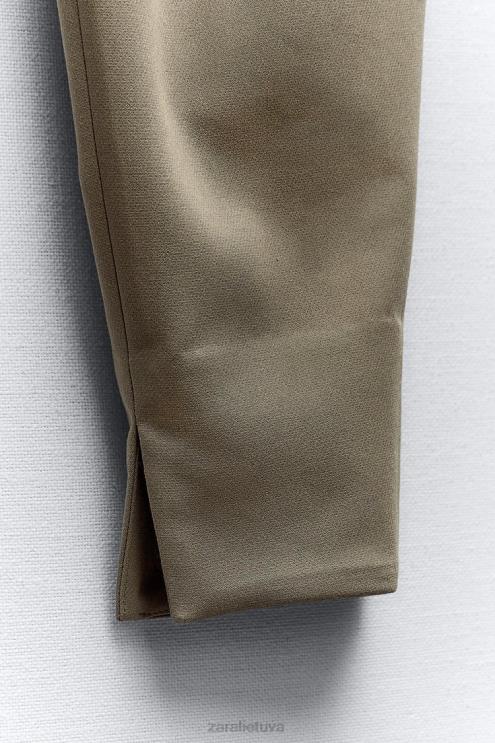 moterys Zara plaktuko kelnės chaki apranga 4N488905