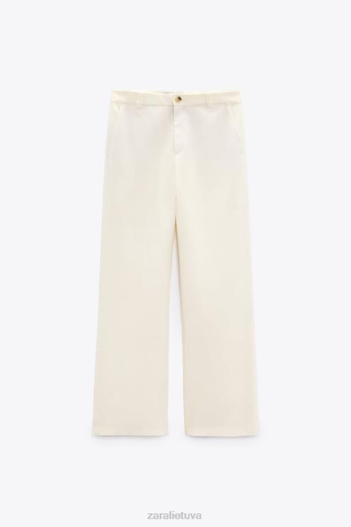moterys Zara platėjančios lino mišinio kelnės vanilė apranga 4N488893