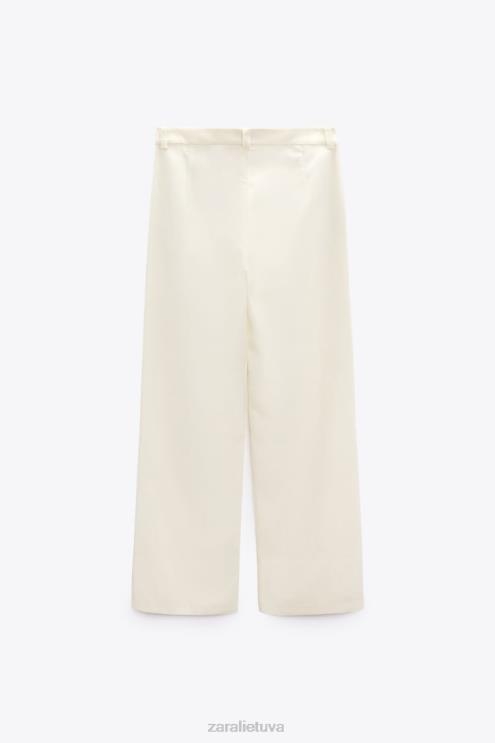 moterys Zara platėjančios lino mišinio kelnės vanilė apranga 4N488893
