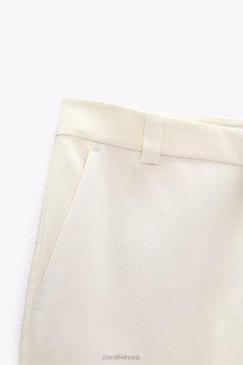 moterys Zara platėjančios lino mišinio kelnės vanilė apranga 4N488893