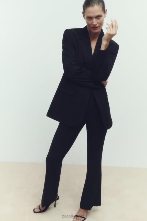 moterys Zara platėjančios viso ilgio kelnės juodas apranga 4N488892