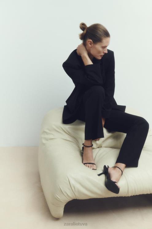 moterys Zara platėjančios viso ilgio kelnės juodas apranga 4N488892