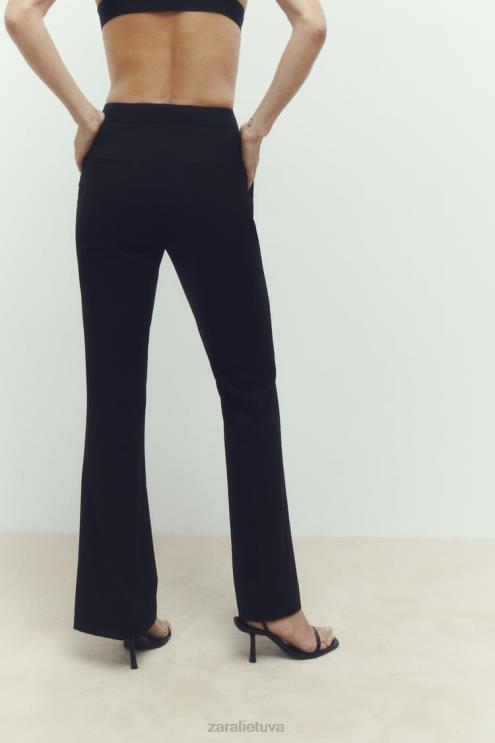 moterys Zara platėjančios viso ilgio kelnės juodas apranga 4N488892